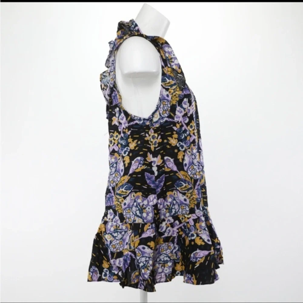 Free People Dress NWT Size Small Purple and Blue Print LINEN BLEND Relaxed Fit